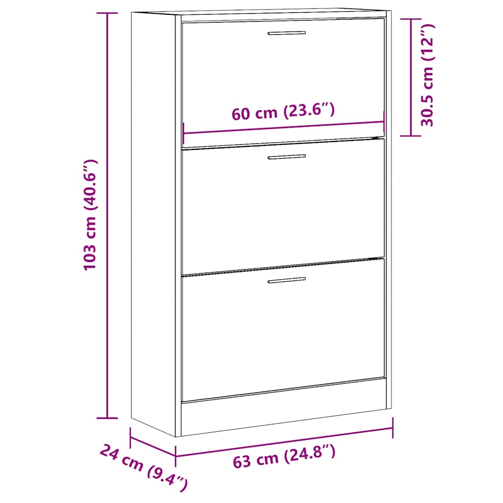 Schuhschrank Betongrau 63x24x103 cm Holzwerkstoff