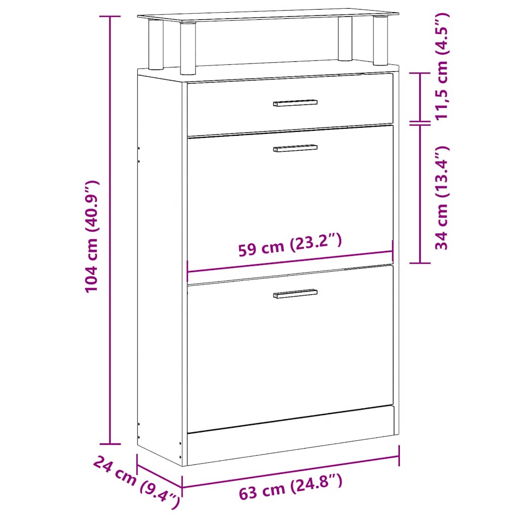 Schuhschrank Schwarz 63x24x104 cm Holzwerkstoff