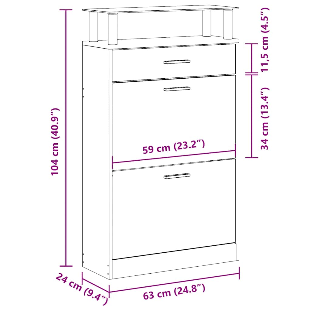 Schuhschrank Braun Eichen-Optik 63x24x104 cm Holzwerkstoff