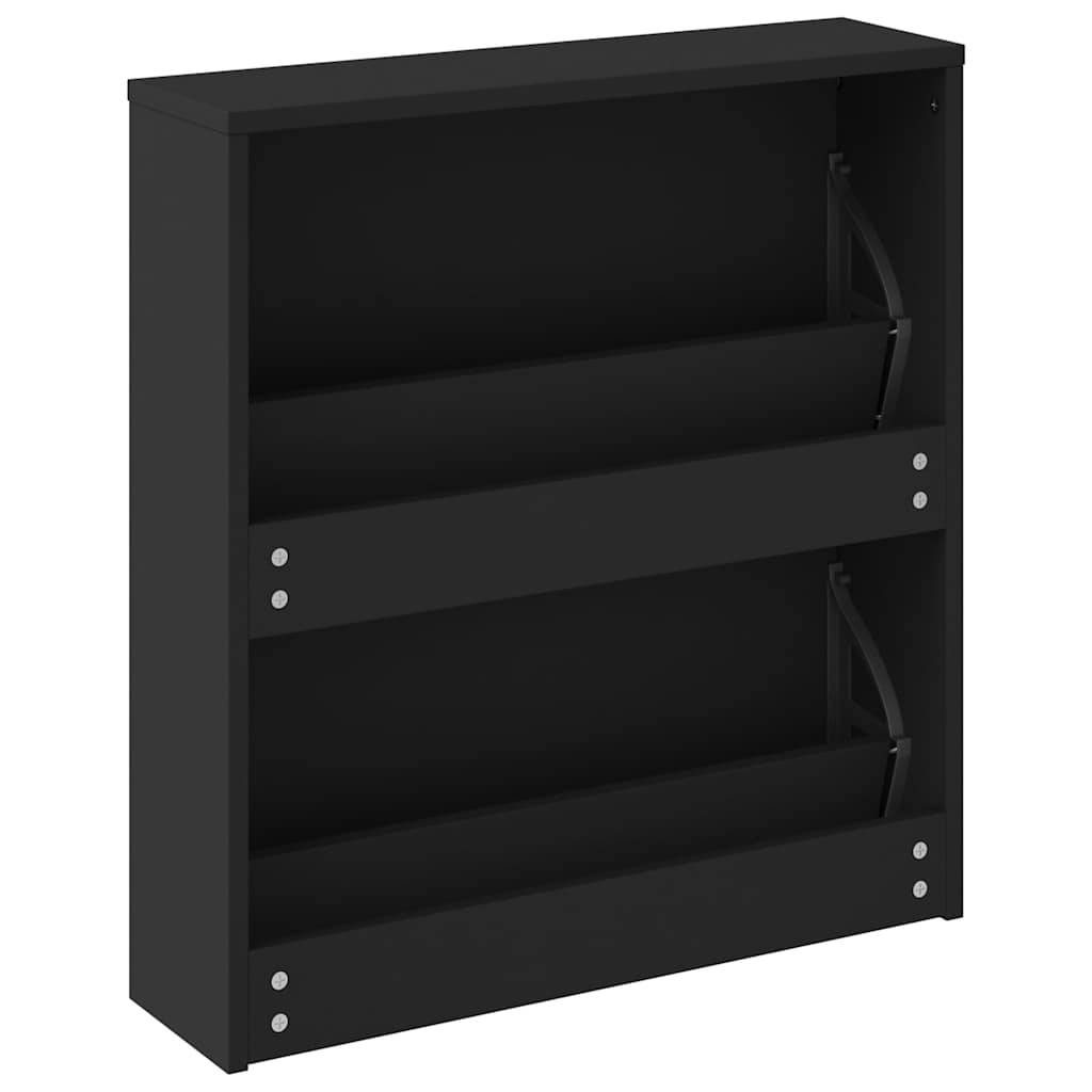 Schuhschrank mit Spiegel 2 Fächer Schwarz 63x17x67 cm