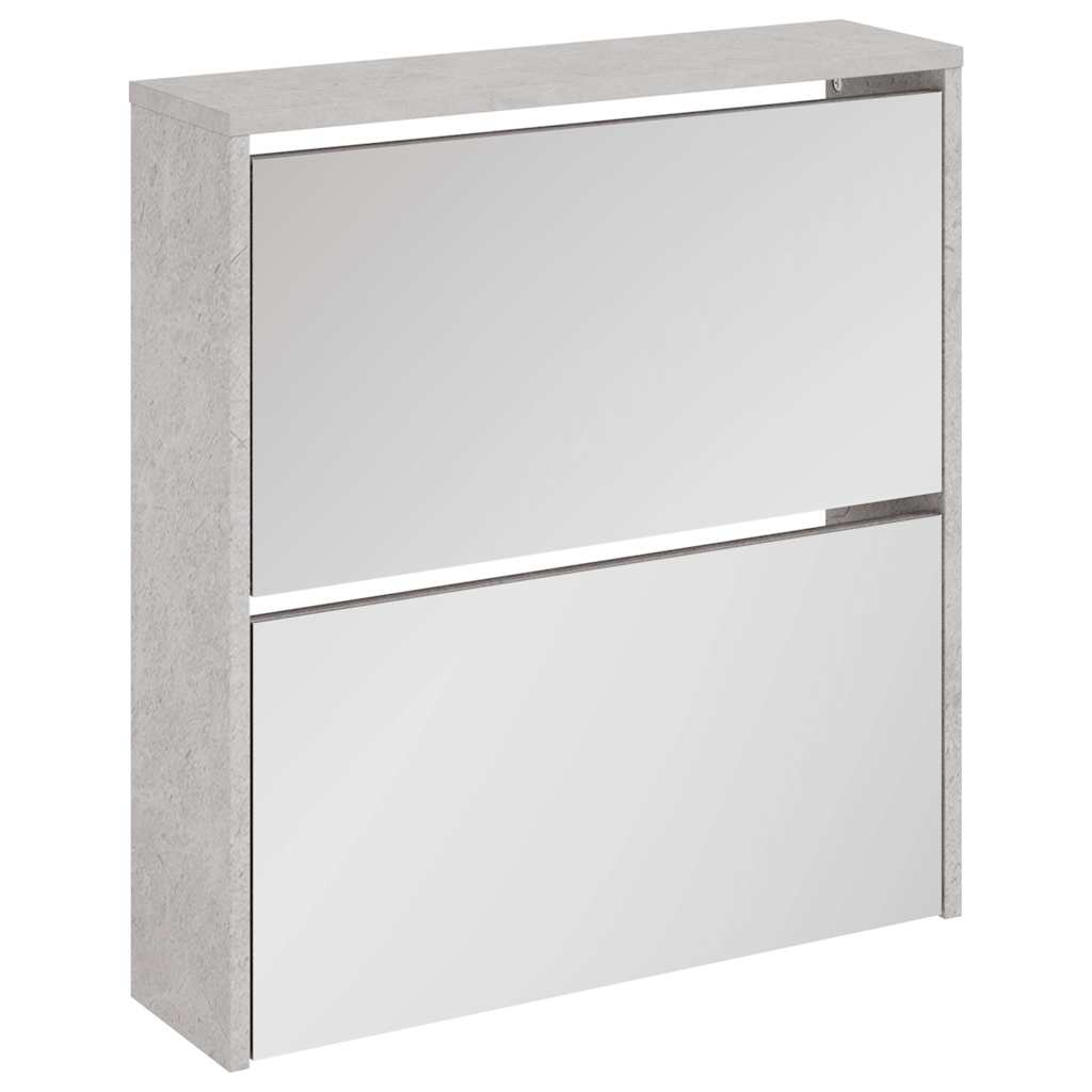 Schuhschrank mit Spiegel 2 Fächer Betongrau 63x17x67 cm
