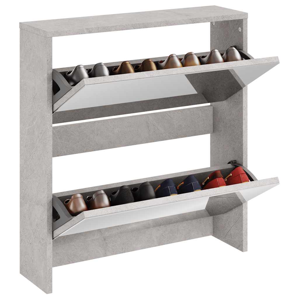 Schuhschrank mit Spiegel 2 Fächer Betongrau 63x17x67 cm