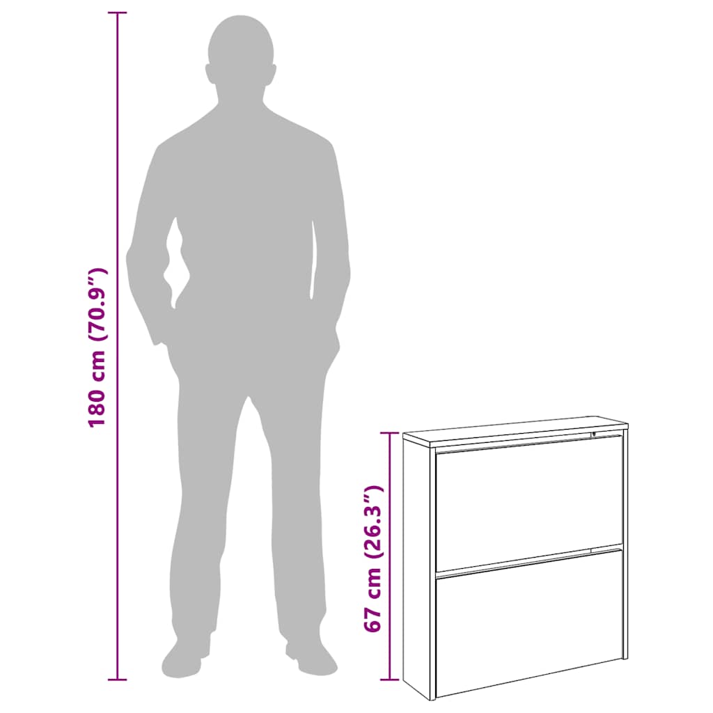 Schuhschrank mit Spiegel 2 Fächer Betongrau 63x17x67 cm