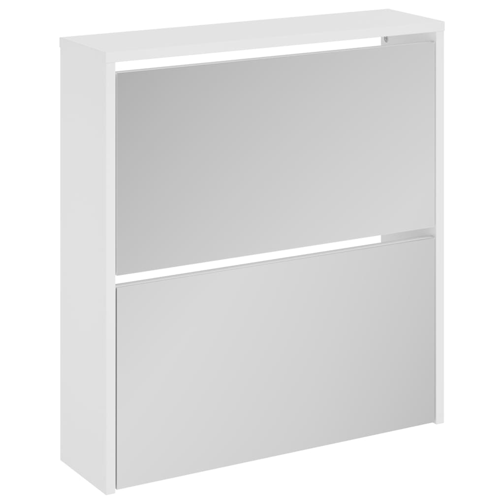 Schuhschrank mit Spiegel 2 Fächer Hochglanz-Weiß 63x17x67 cm