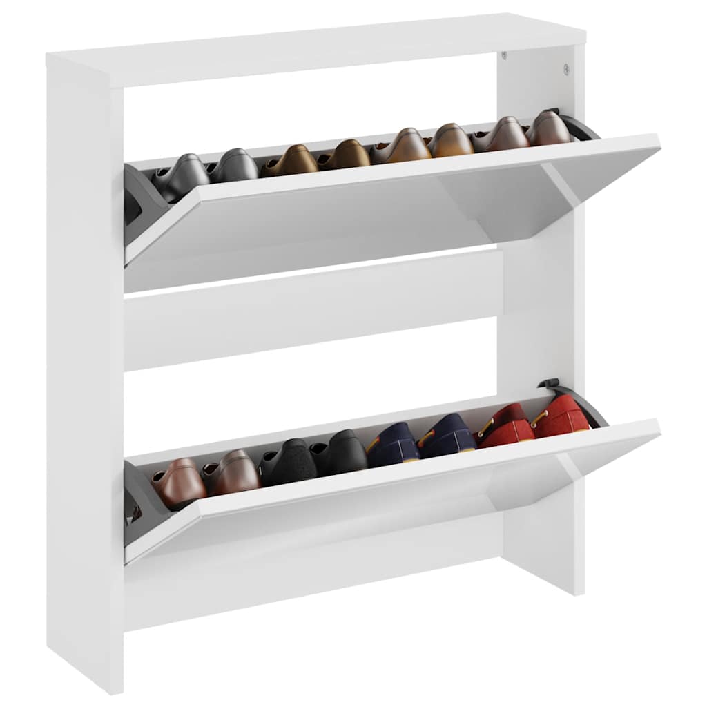 Schuhschrank mit Spiegel 2 Fächer Hochglanz-Weiß 63x17x67 cm