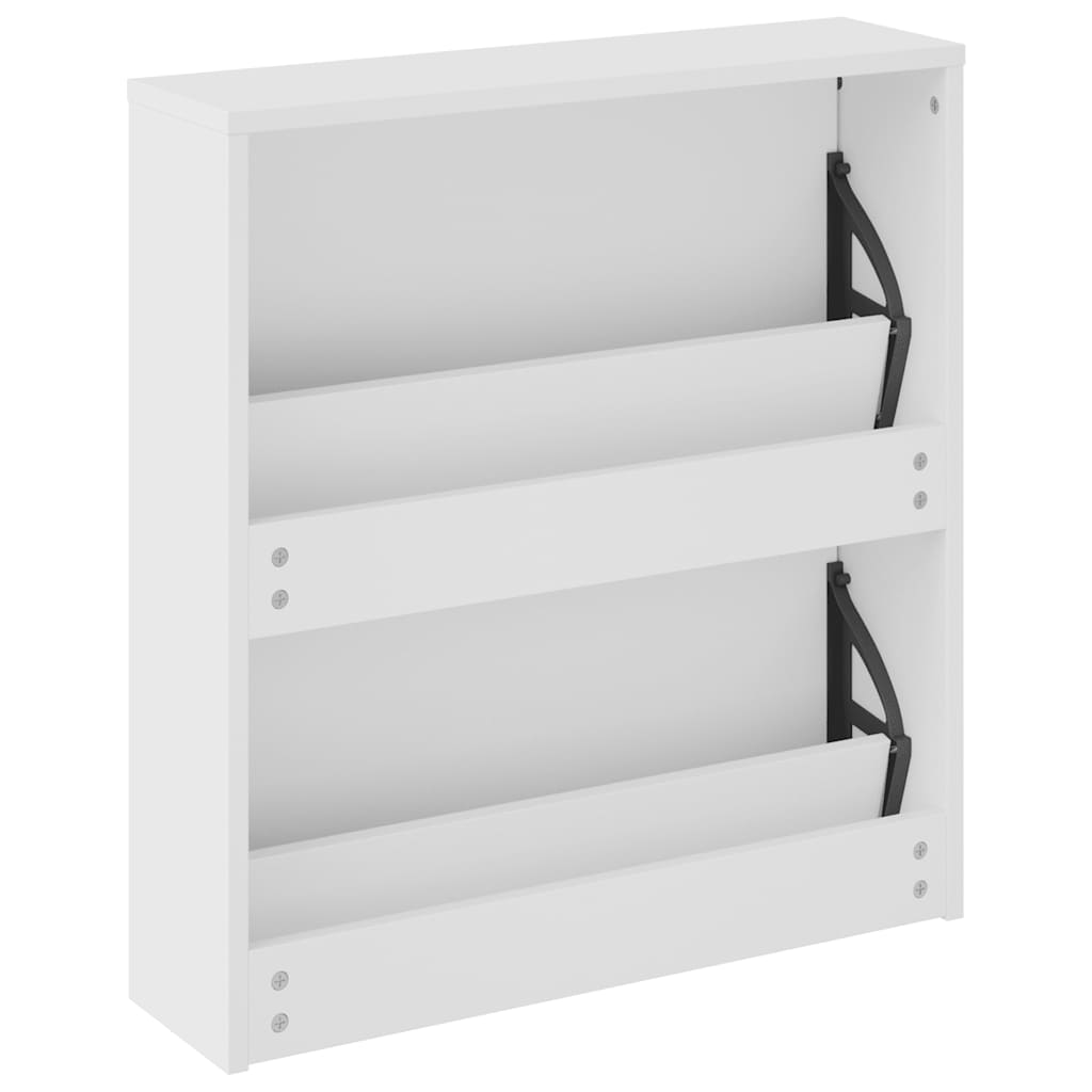 Schuhschrank mit Spiegel 2 Fächer Hochglanz-Weiß 63x17x67 cm