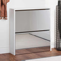 Schuhschrank mit Spiegel 2 Fächer Hochglanz-Weiß 63x17x67 cm