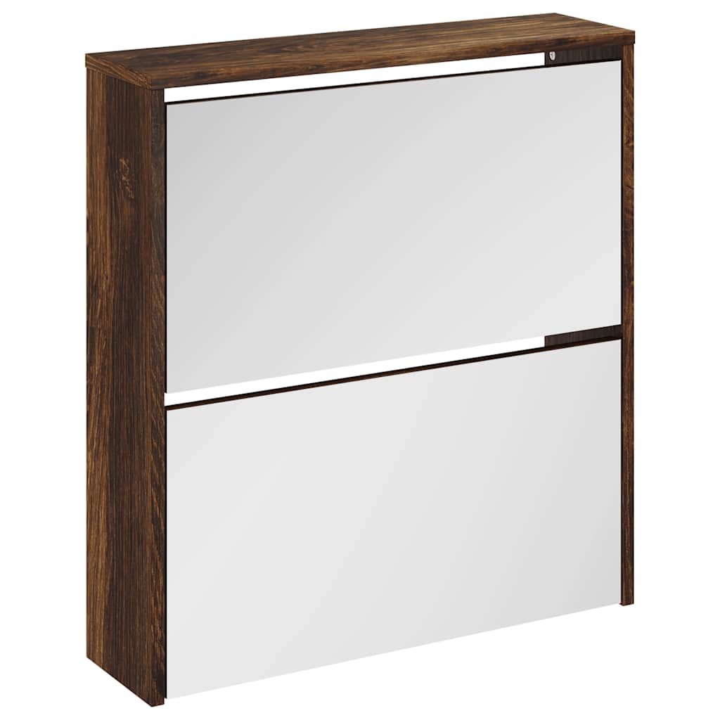 Schuhschrank mit Spiegel 2 Fächer Räuchereiche 63x17x67 cm