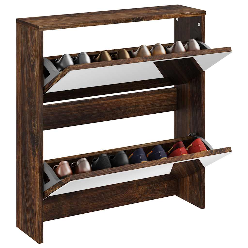 Schuhschrank mit Spiegel 2 Fächer Räuchereiche 63x17x67 cm