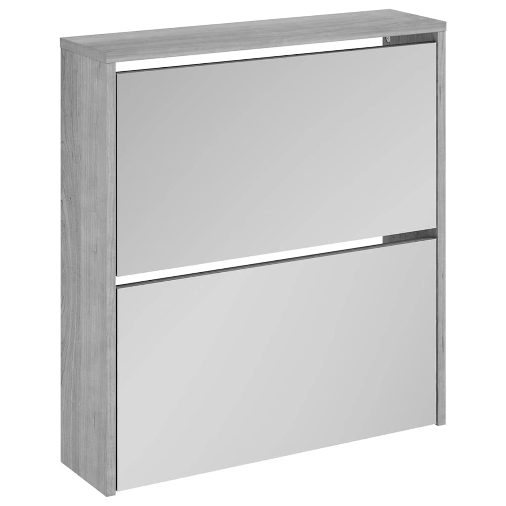 Schuhschrank mit Spiegel 2 Fächer Grau Sonoma 63x17x67 cm