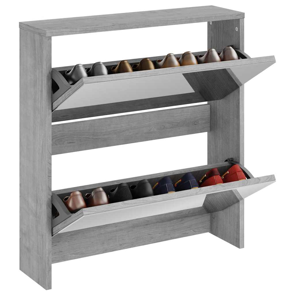 Schuhschrank mit Spiegel 2 Fächer Grau Sonoma 63x17x67 cm