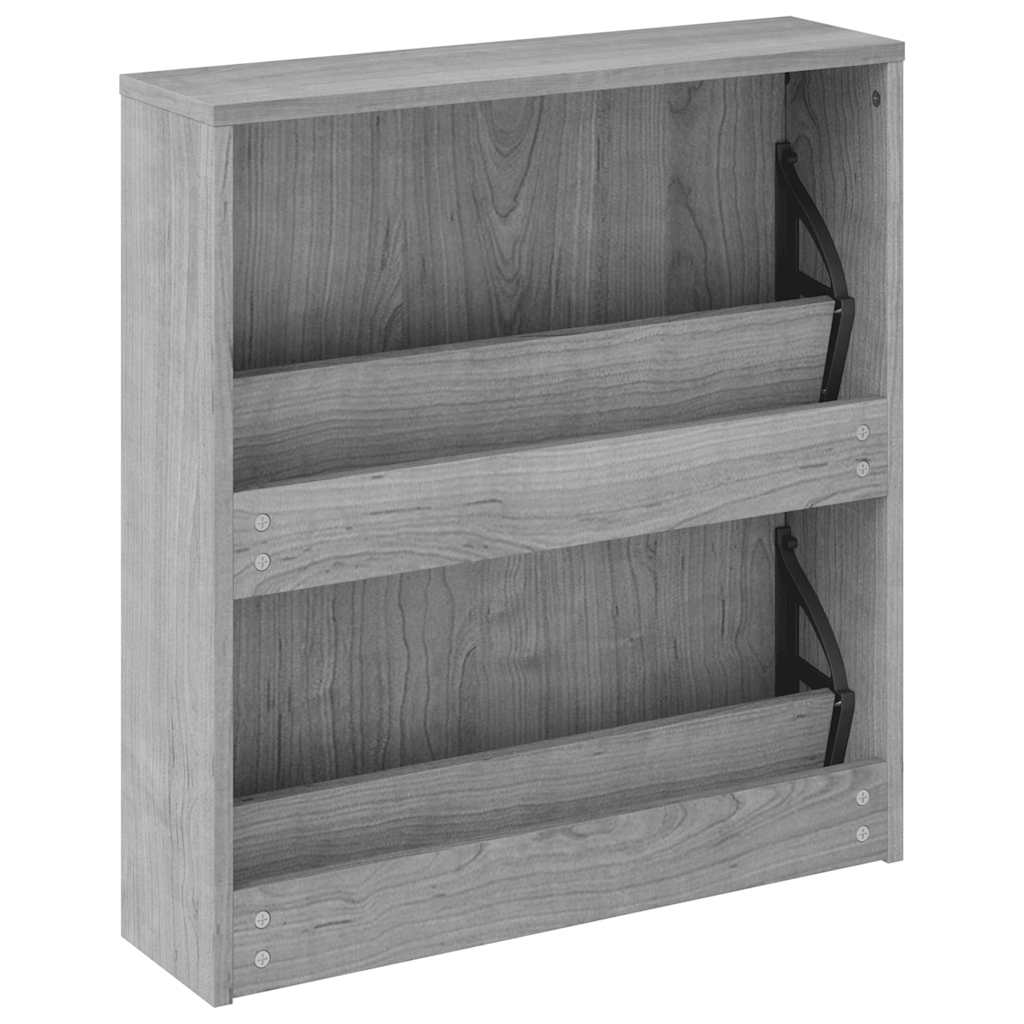 Schuhschrank mit Spiegel 2 Fächer Grau Sonoma 63x17x67 cm