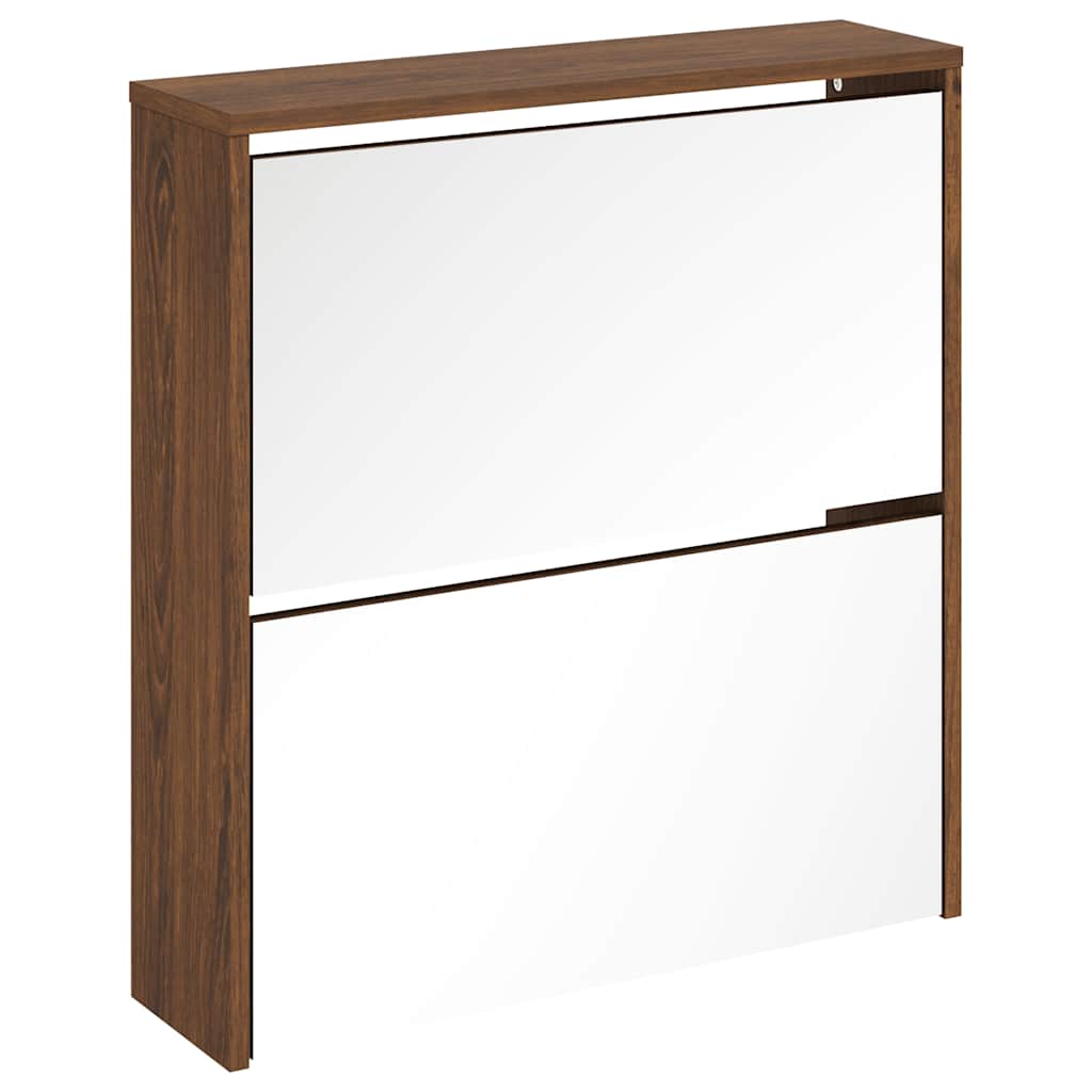 Schuhschrank mit Spiegel 2 Fächer Braun Eichen-Optik 63x17x67cm