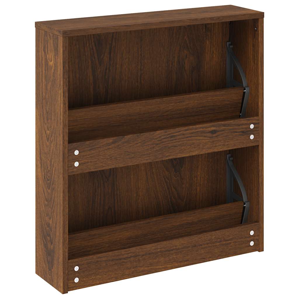 Schuhschrank mit Spiegel 2 Fächer Braun Eichen-Optik 63x17x67cm