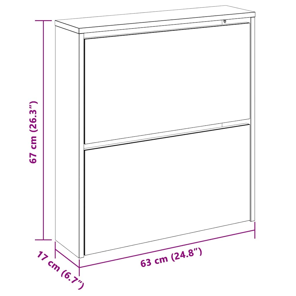 Schuhschrank mit Spiegel 2 Fächer Braun Eichen-Optik 63x17x67cm