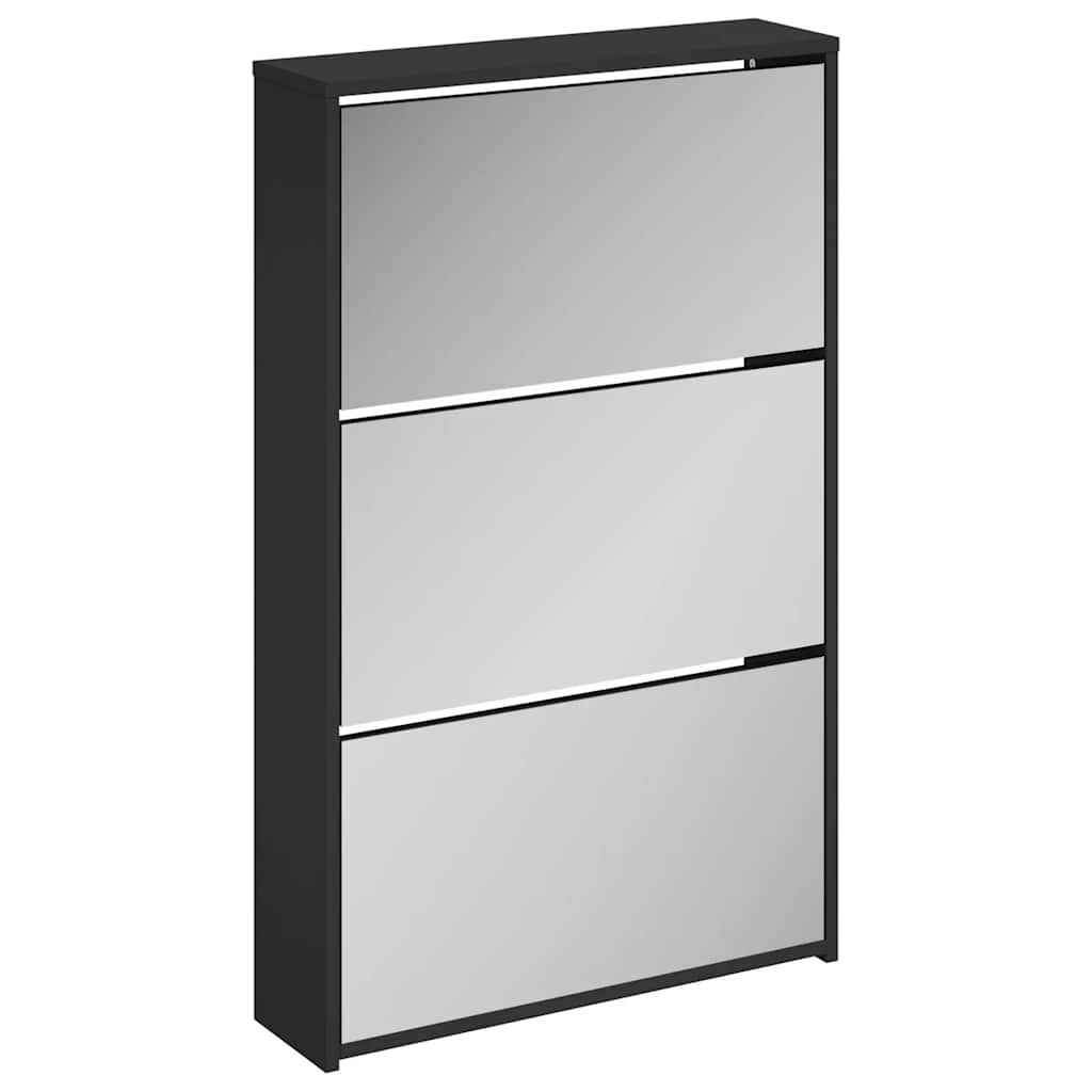 Schuhschrank mit Spiegel 3-lagig Schwarz 63x17x102,5 cm