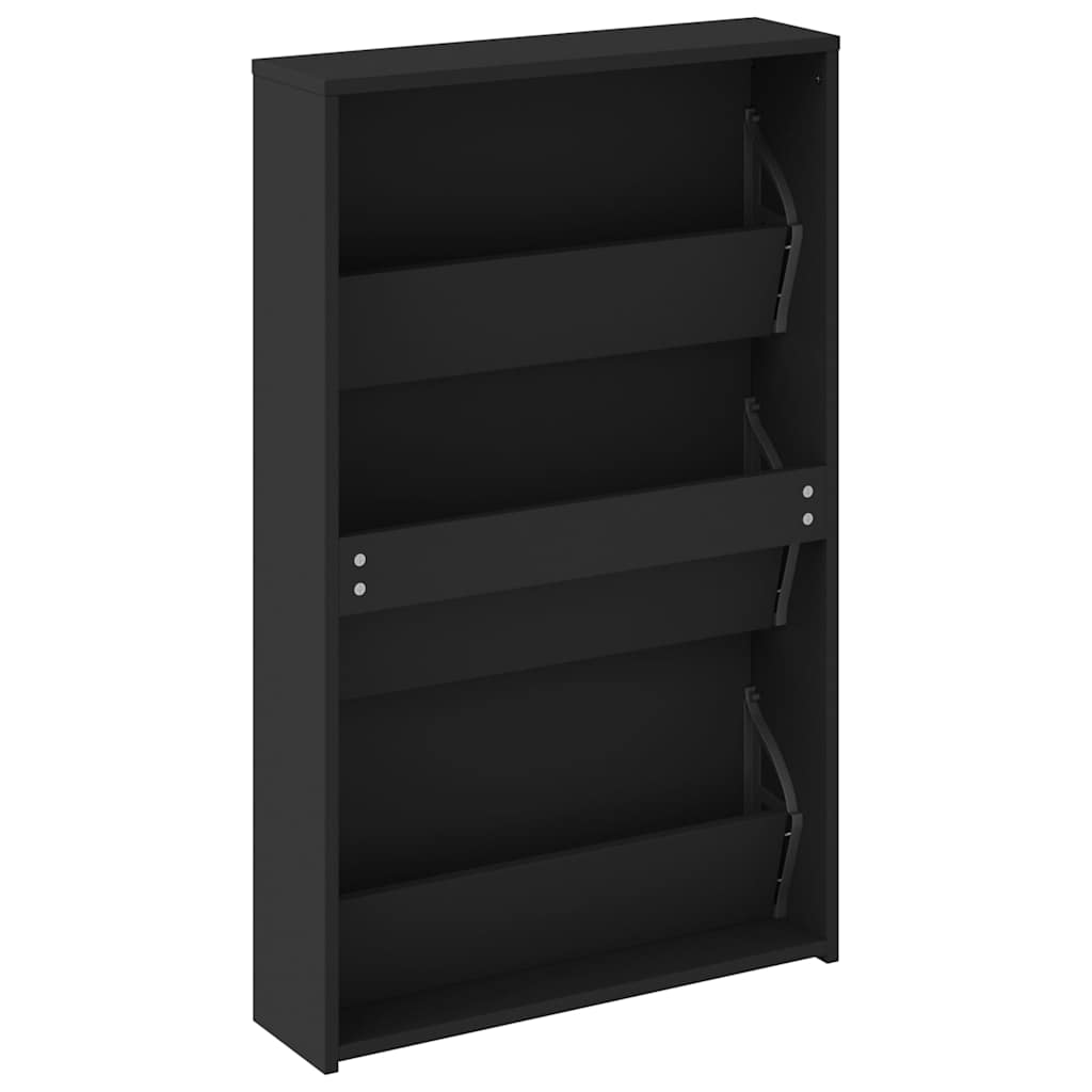 Schuhschrank mit Spiegel 3-lagig Schwarz 63x17x102,5 cm