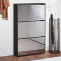 Schuhschrank mit Spiegel 3-lagig Schwarz 63x17x102,5 cm
