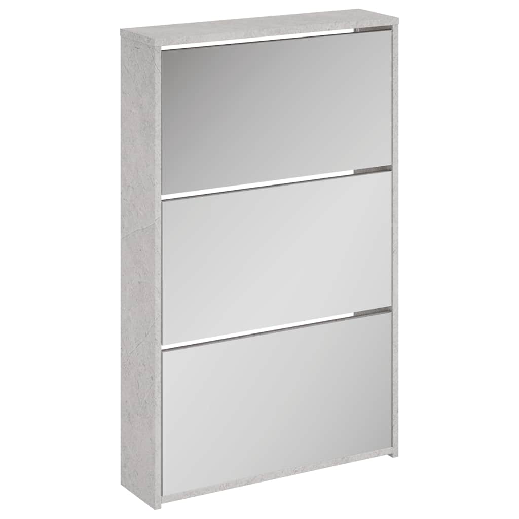 Schuhschrank mit Spiegel 3 Fächer Betongrau 63x17x102,5 cm