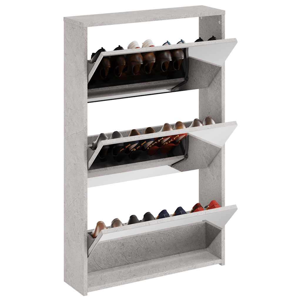Schuhschrank mit Spiegel 3 Fächer Betongrau 63x17x102,5 cm