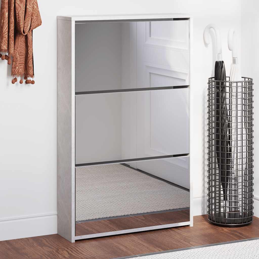 Schuhschrank mit Spiegel 3 Fächer Betongrau 63x17x102,5 cm