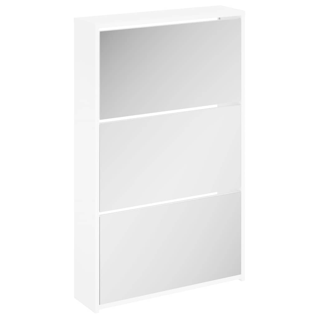 Schuhschrank mit Spiegel 3-lagig Hochglanzweiß 63x17x102,5 cm