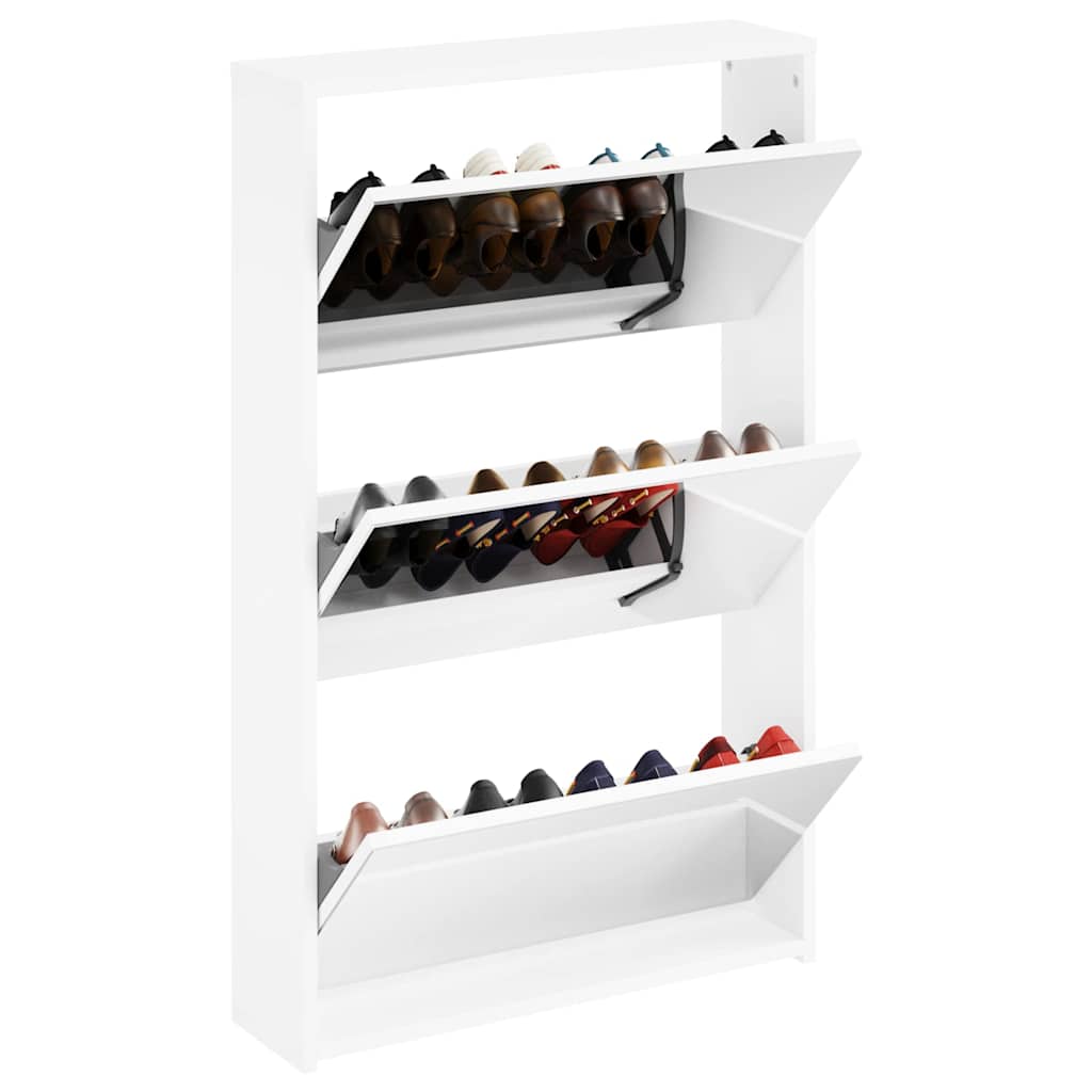 Schuhschrank mit Spiegel 3-lagig Hochglanzweiß 63x17x102,5 cm