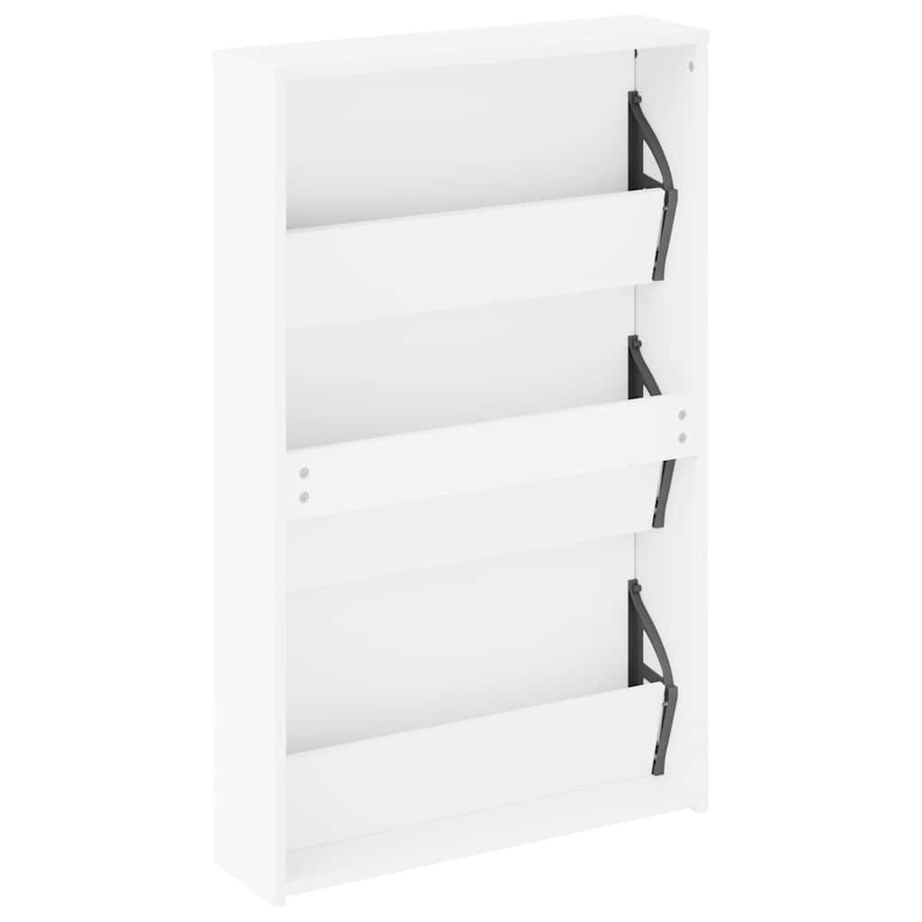 Schuhschrank mit Spiegel 3-lagig Hochglanzweiß 63x17x102,5 cm