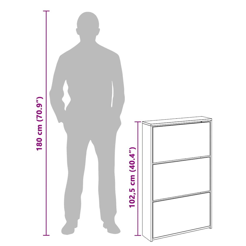 Schuhschrank mit Spiegel 3 Fächer Räuchereiche 63x17x102,5 cm