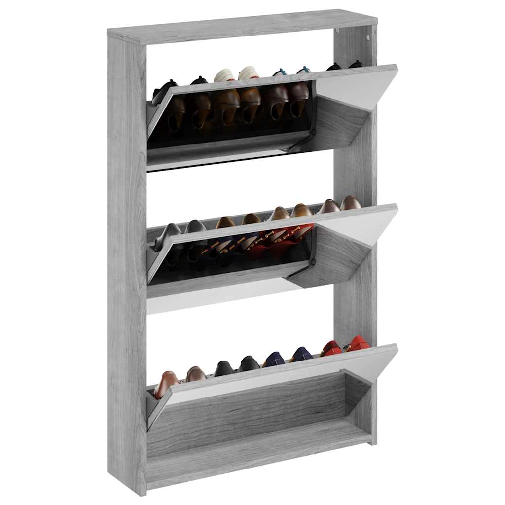 Schuhschrank mit Spiegel 3 Fächer Grau Sonoma 63x17x102,5 cm