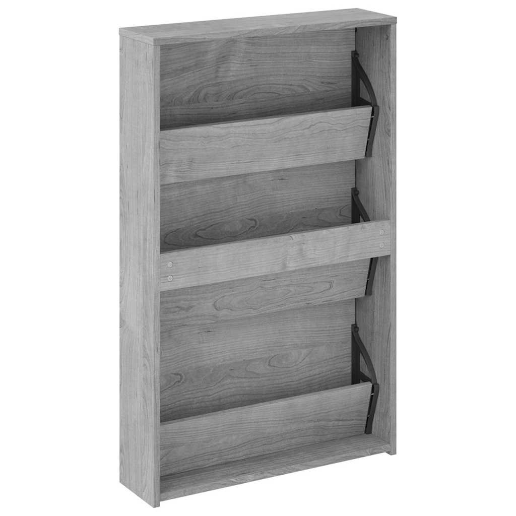 Schuhschrank mit Spiegel 3 Fächer Grau Sonoma 63x17x102,5 cm
