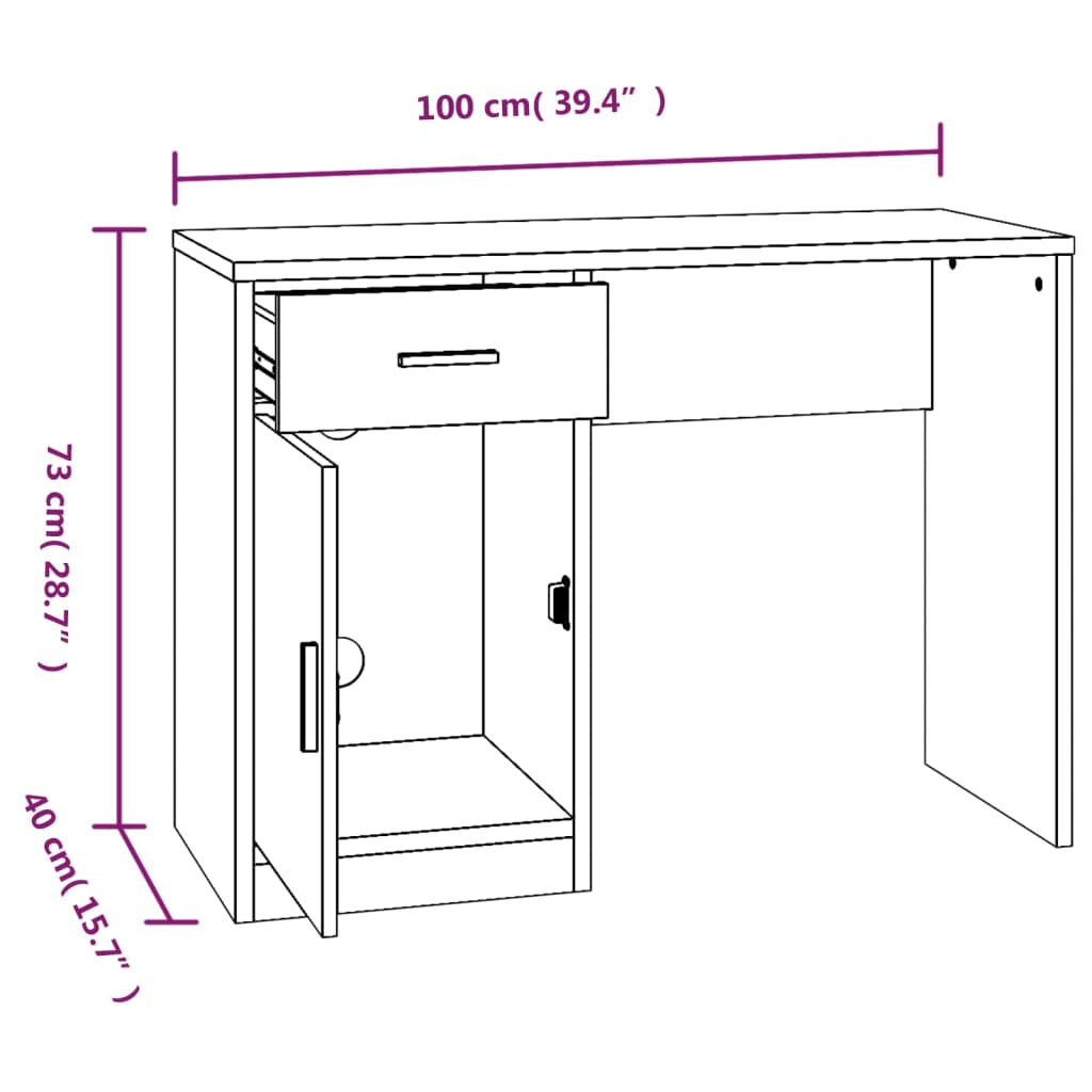 Schreibtisch mit Stauraum Hochglanz-Weiß 100x40x73 cm