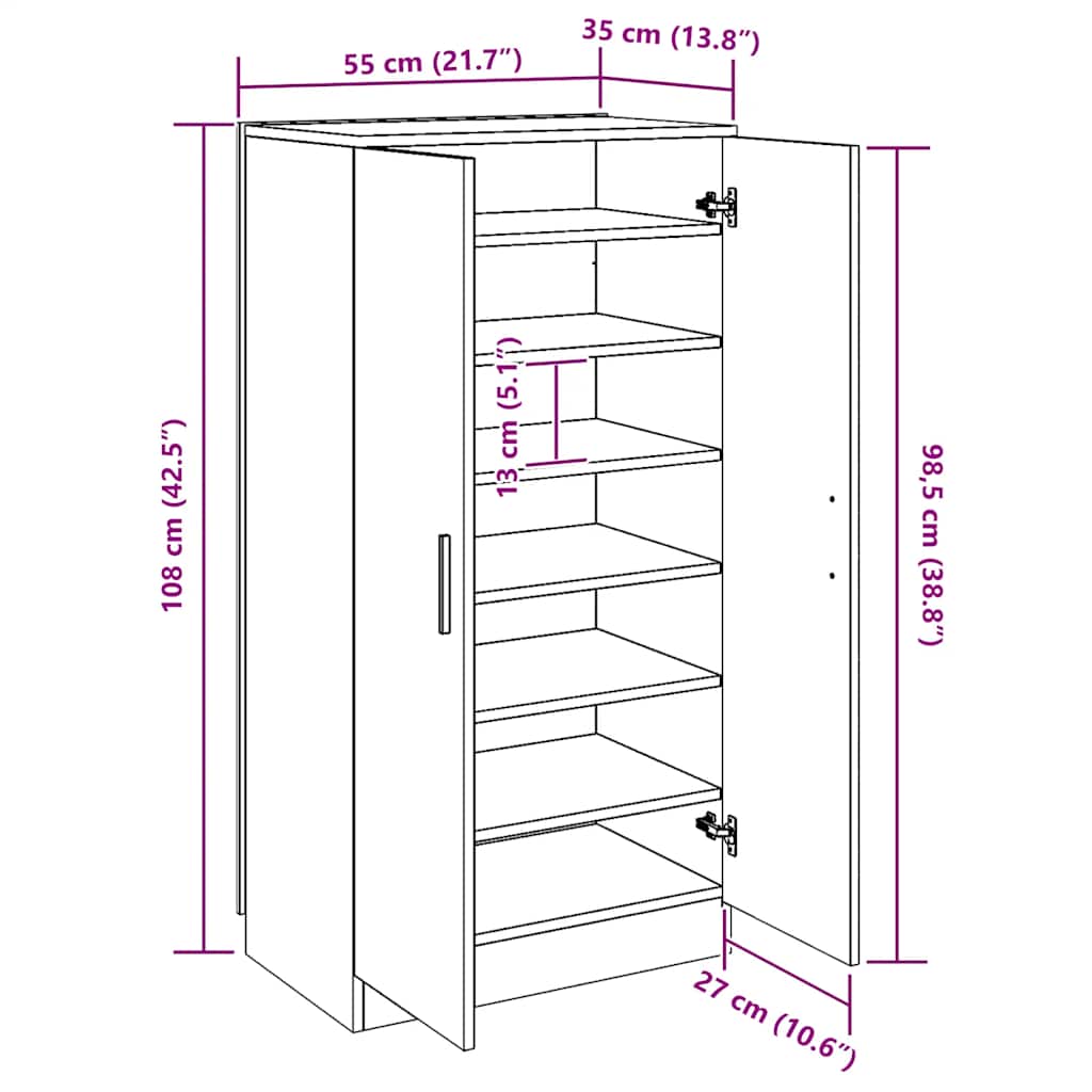 Schuhschrank Betongrau 55x35x108 cm Holzwerkstoff