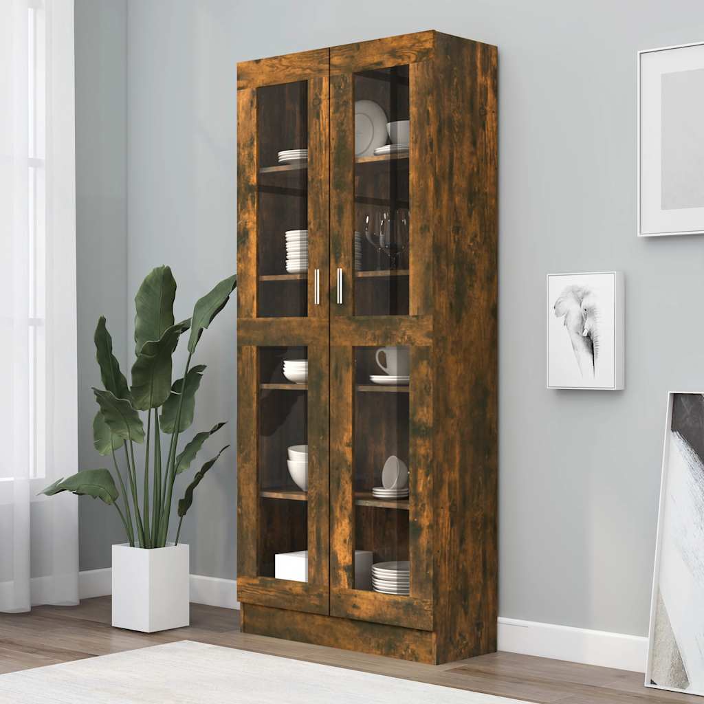 Vitrinenschrank Räuchereiche 82,5x30,5x185 cm Holzwerkstoff