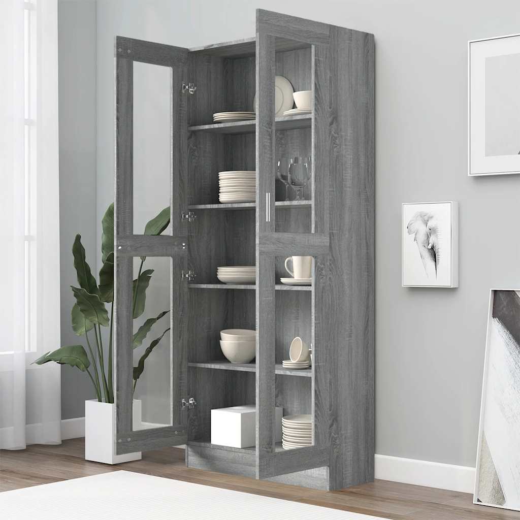 Vitrinenschrank Grau Sonoma 82,5x30,5x185 cm Holzwerkstoff