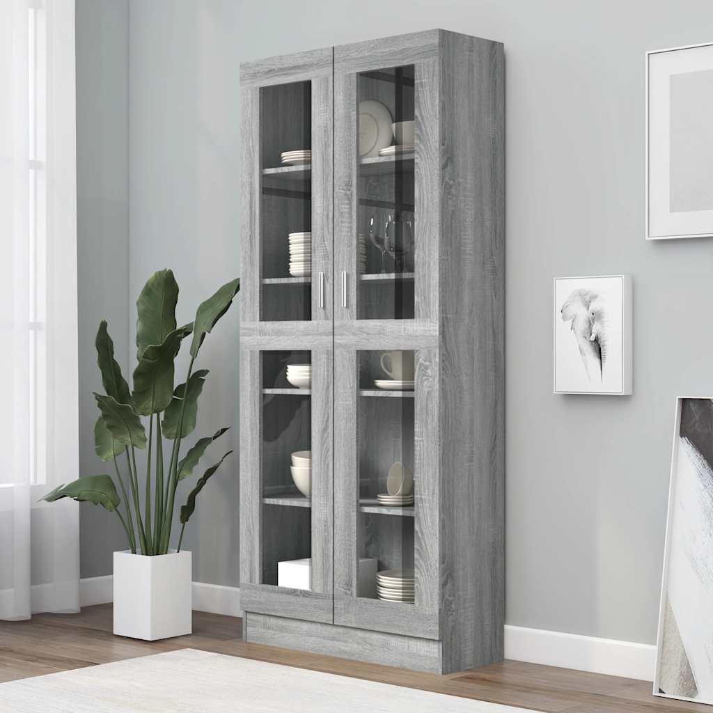 Vitrinenschrank Grau Sonoma 82,5x30,5x185 cm Holzwerkstoff
