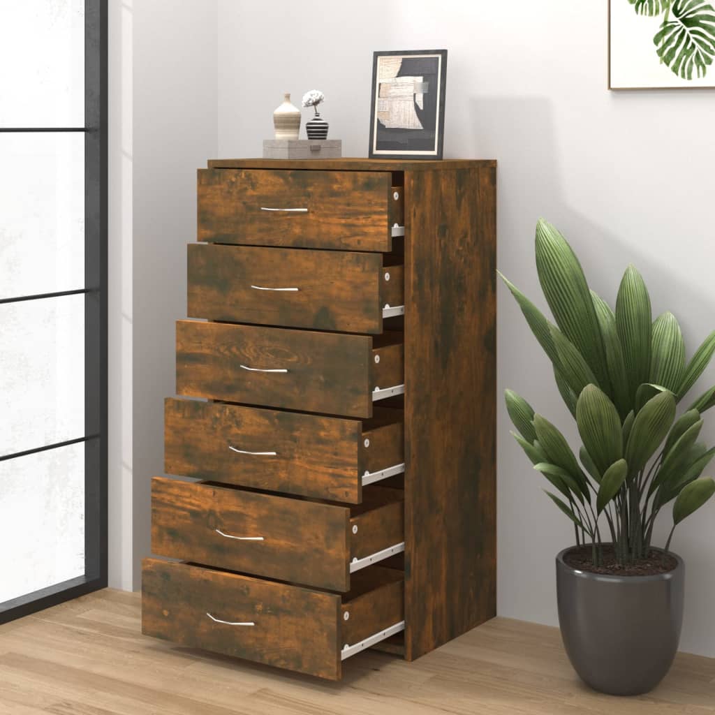 Sideboard 6 Schubladen Räuchereiche 50x34x96 cm Holzwerkstoff