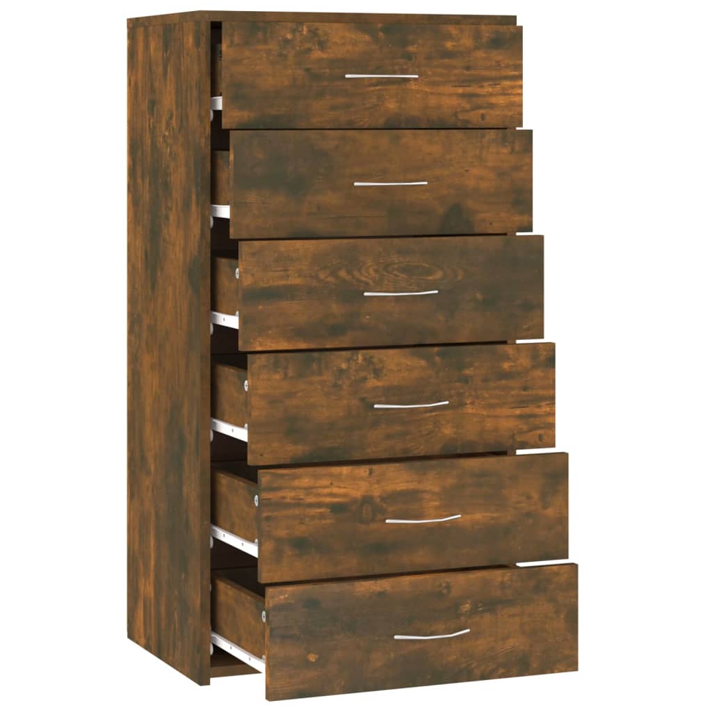 Sideboard 6 Schubladen Räuchereiche 50x34x96 cm Holzwerkstoff