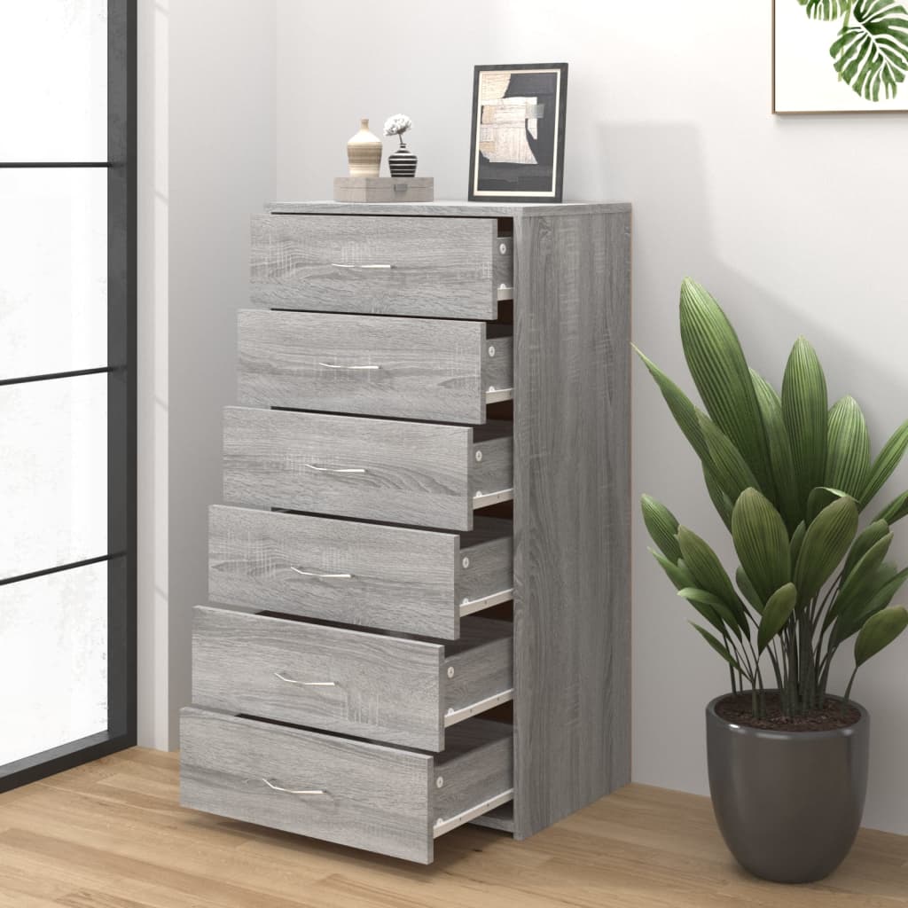 Sideboard mit 6 Schubladen Grau Sonoma 50x34x96cm Holzwerkstoff