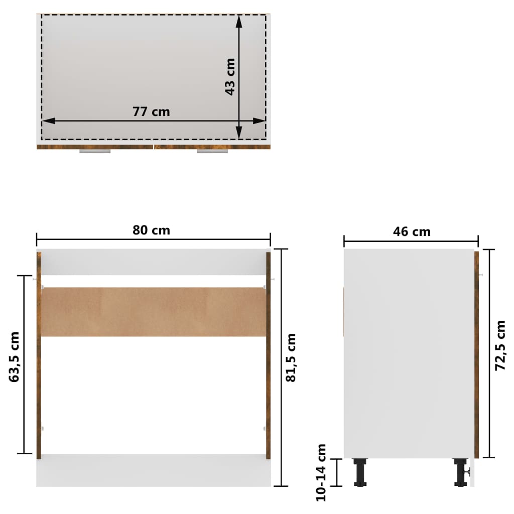 Spülenunterschrank Lyon Räuchereiche 80x46x81,5 cm Holzwerkstoff