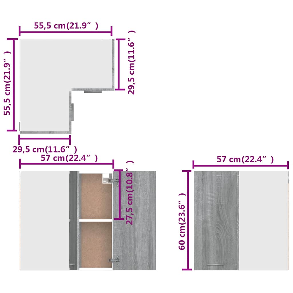 Eck-Hängeschrank Lyon Grau Sonoma 57x57x60 cm Holzwerkstoff
