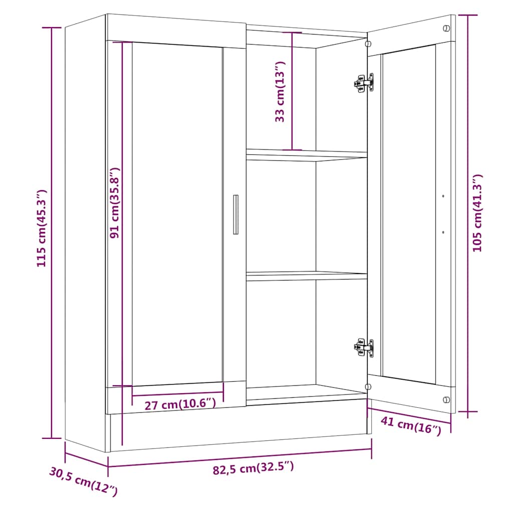 Vitrinenschrank Räuchereiche 82,5x30,5x115 cm Holzwerkstoff