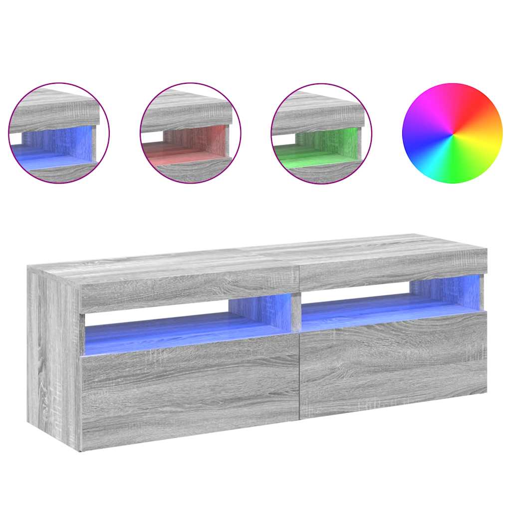 TV-Schränke 2 Stk. mit LED-Leuchten Grau Sonoma 60x35x40 cm