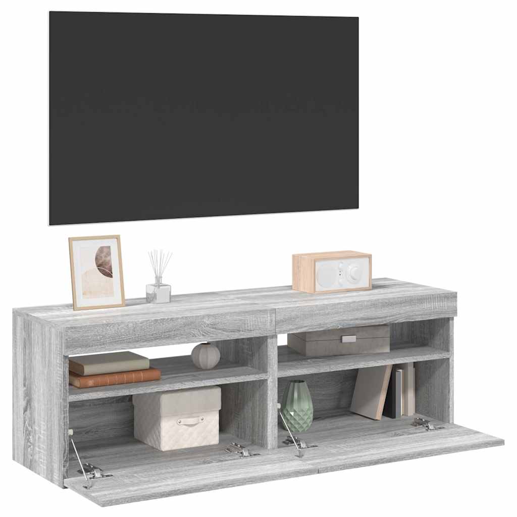 TV-Schränke 2 Stk. mit LED-Leuchten Grau Sonoma 60x35x40 cm