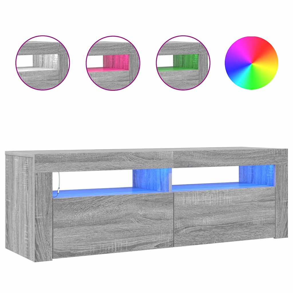 TV-Schrank mit LED-Leuchten Grau Sonoma 120x35x40 cm