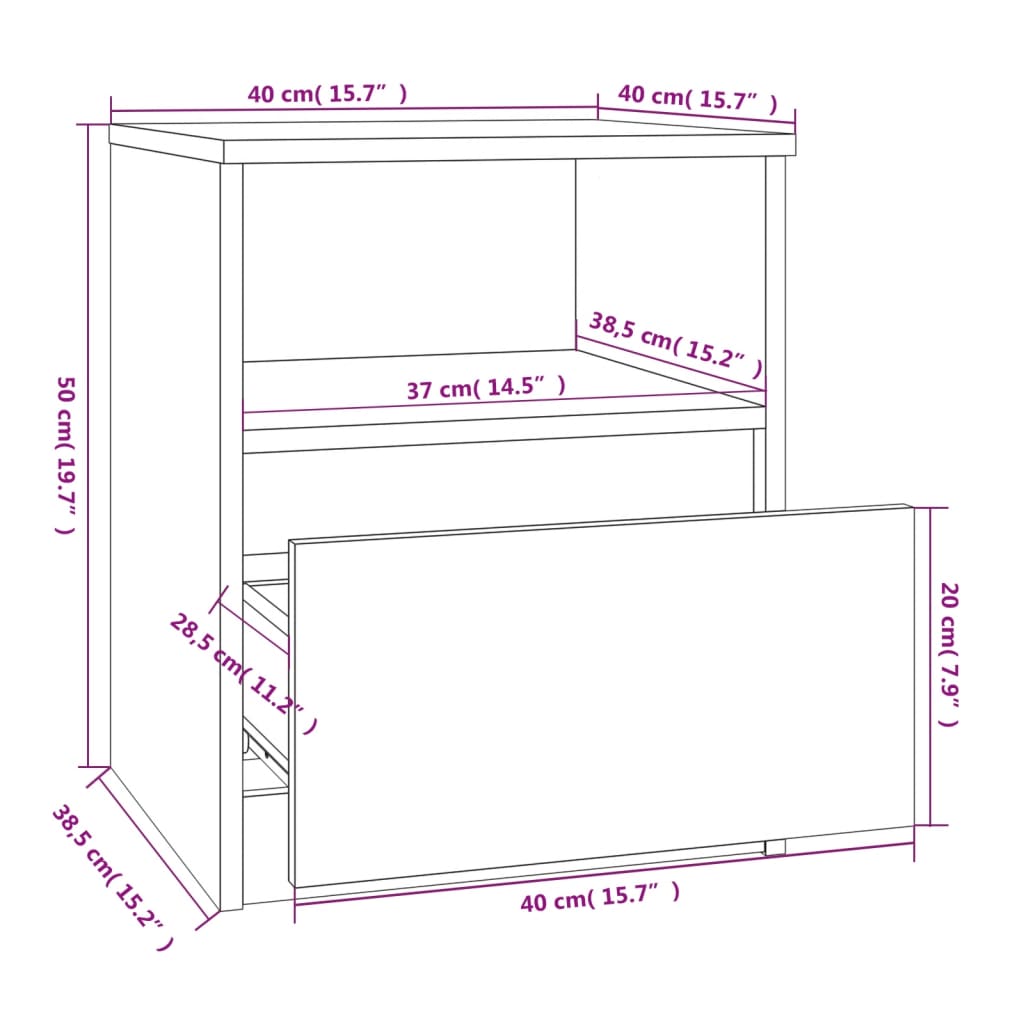 Nachttisch Grau Sonoma 40x40x50 cm Holzwerkstoff