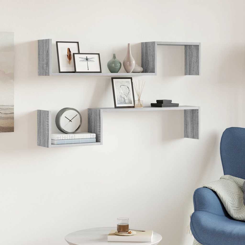 Wandregale 2 Stk. Grau Sonoma 100x15x20 cm Holzwerkstoff