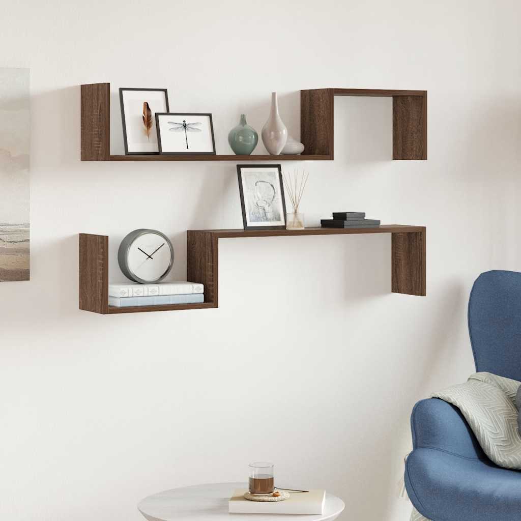 Wandregale 2 Stk. Braun Eichen-Optik 100x15x20 cm Holzwerkstoff