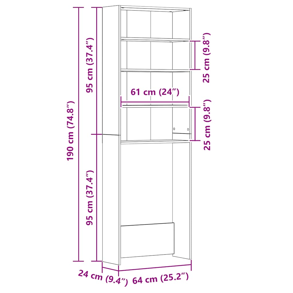 Waschmaschinenschrank Grau Sonoma 64x24x190 cm