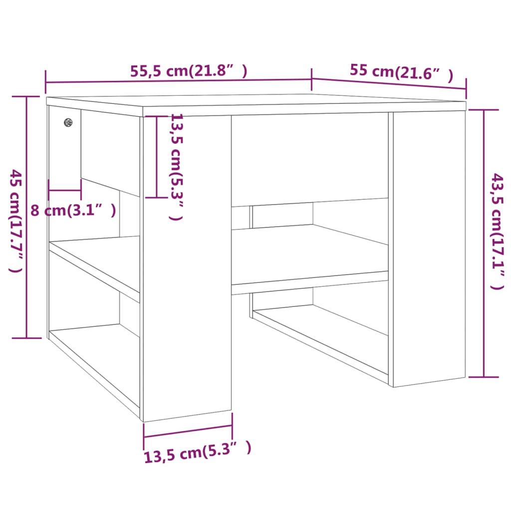 Couchtisch Weiß Sonoma-Eiche 55,5x55x45 cm Holzwerkstoff